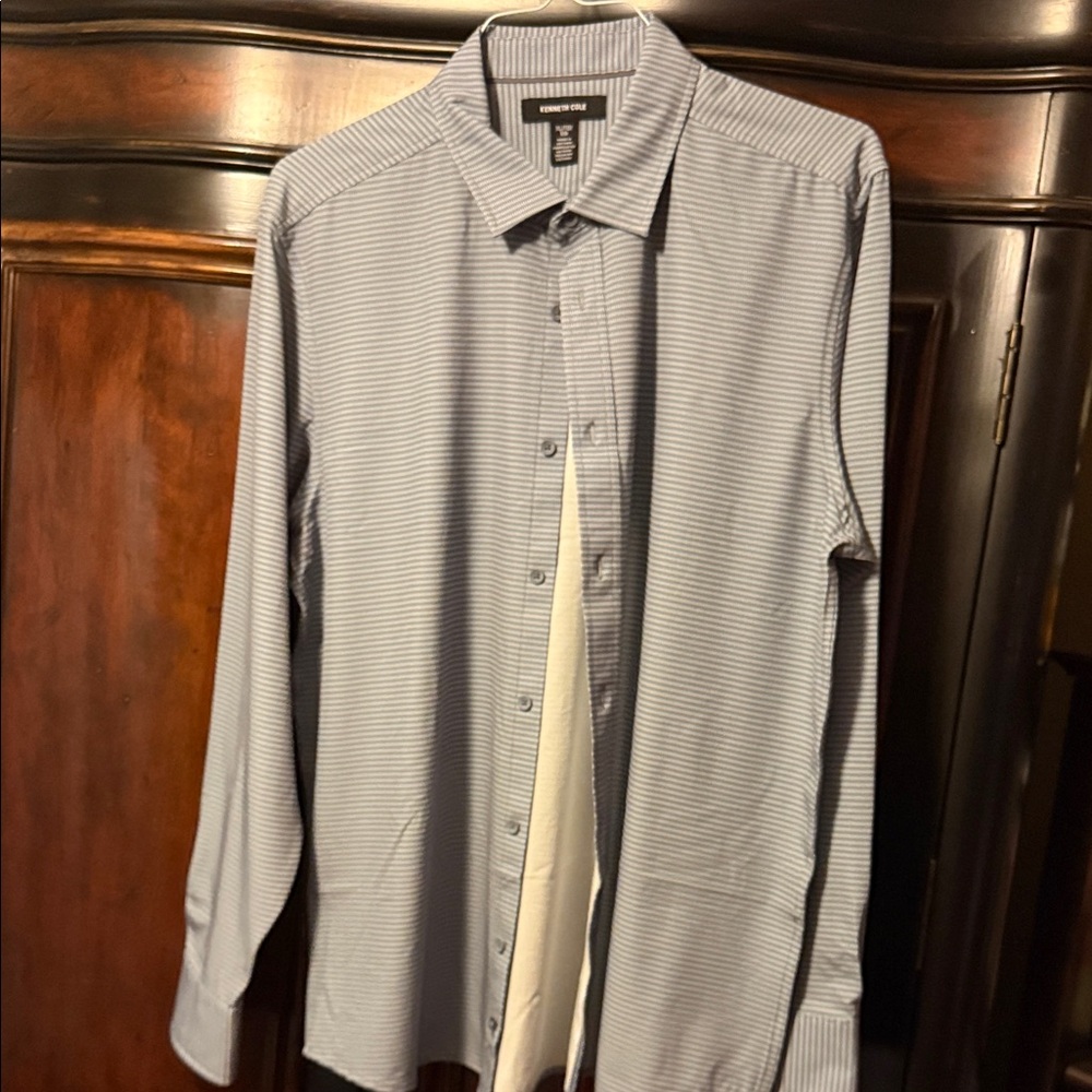 Kenneth Cole Blue Striped Casual Button Down Shirt